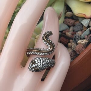 Sterling GP Snake Serpent Coil Ring Simulated Diamonds and Iolite Eyes Size 7